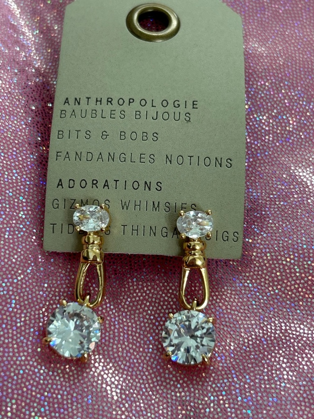 Anthropologie 14K Gold plated and Clear Crystal Drop Earrings